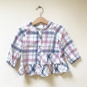 First Impressions Blue and Pink Plaid Long Sleeve Tunic Top Baby Girl 12 Months